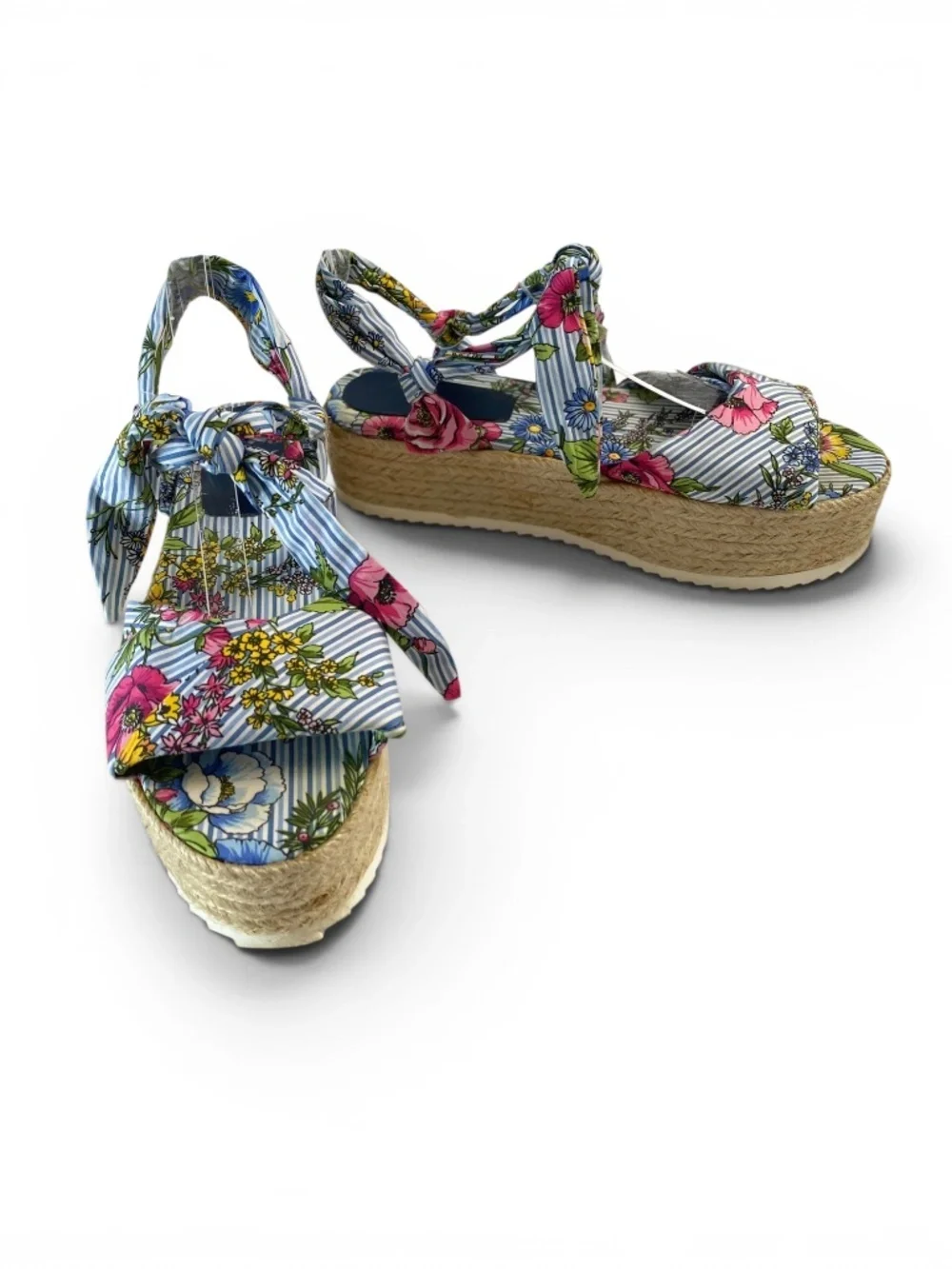 ZARA Women Tied Floral Raffia Platforms Shoes Size US 10/ EU 40